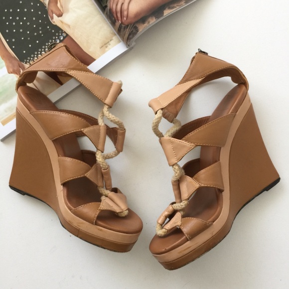 Diane Von Furstenberg Shoes - LAST CHANCE:  Diane Von Furstenberg 7.5 Tan Leather Wedges rope detailing